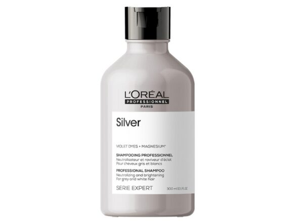 Shampoo Silver Loreal Pro. Neutralizador y perfeccionador para cabello blanco y/o gris