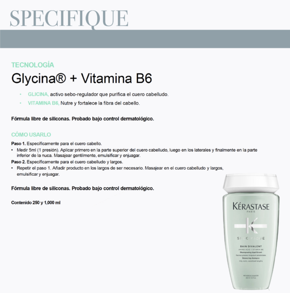 Bain Divalent Specifique Kérastase. Para cuero cabelludo graso / cabello fino - Image 3