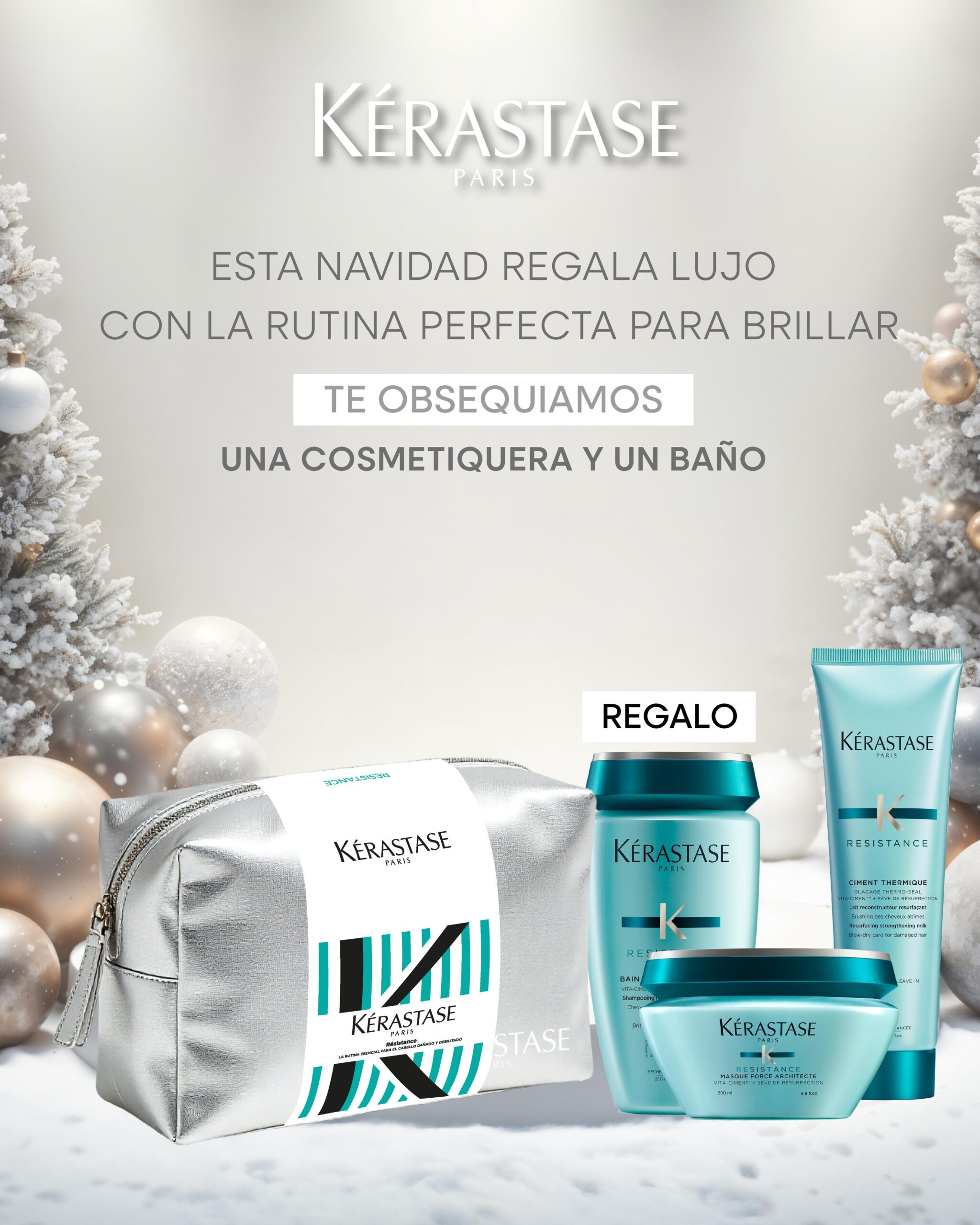 Pack Kérastase Resistance (Cosmetiquera +Shampoo, Mascarilla y Termoprotector)