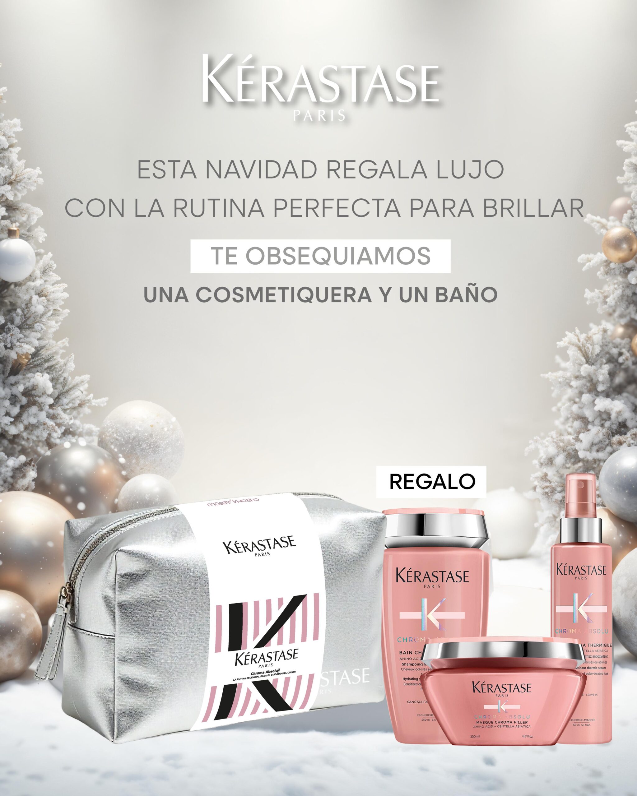 Pack Kérastase Chroma Absolu (Cosmetiquera, Shampoo, Mascarilla y Termoprotector)