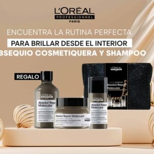 Pack Loreal Pro Absolut Repair Molecular (Cosmetiquera, Shampoo, Mascarilla y Leave in)