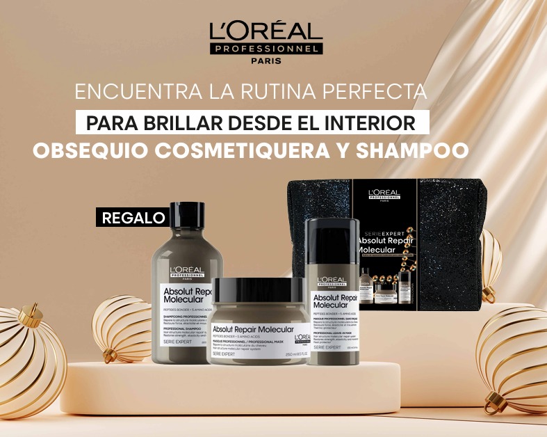 Pack Loreal Pro Absolut Repair Molecular (Cosmetiquera, Shampoo, Mascarilla y Leave in)