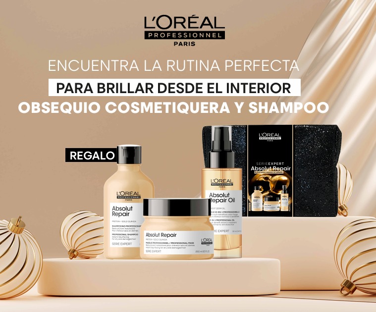 Pack Loreal Pro Absolut Repair Gold (Cosmetiquera +Shampoo, Mascarilla, Termoprotector)