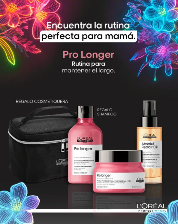 Pack Loreal Pro  Longer (Cosmetiquera +Shampoo, Mascarilla, Termoprotector)
