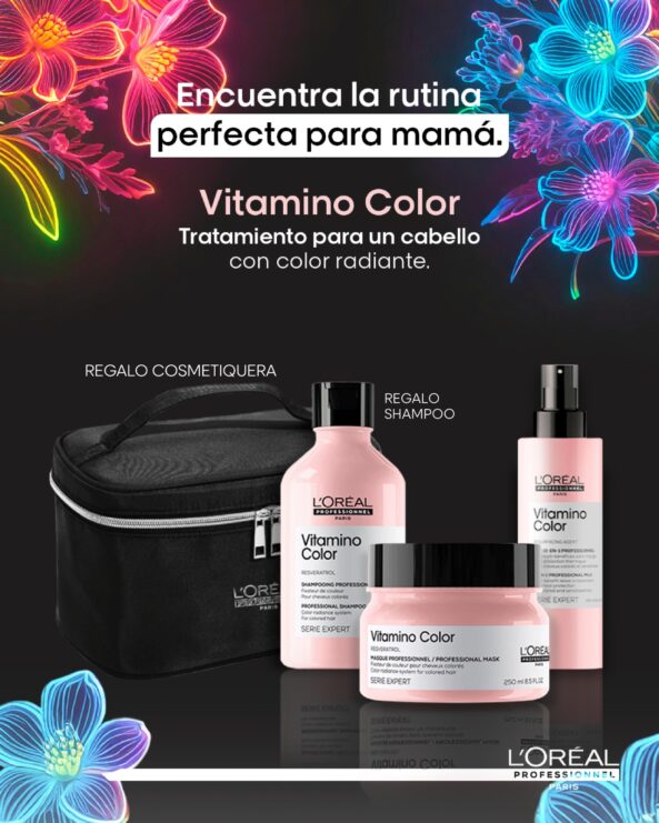 Pack Loreal Pro Vitamino Color (Cosmetiquera +Shampoo, Mascarilla, Termoprotector)