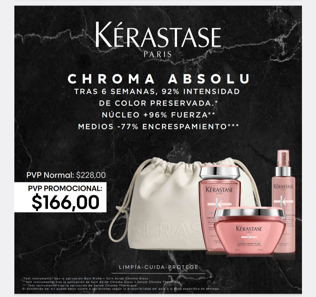 Pack Kérastase Chroma Absolu (Cosmetiquera, Shampoo, Mascarilla y Termoprotector)