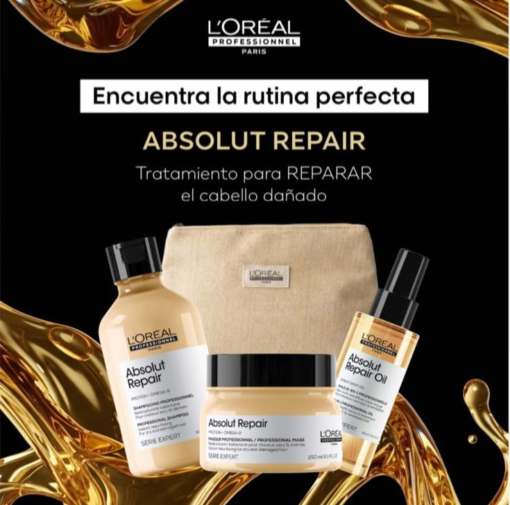 Pack Loreal Pro Absolut Repair Gold (Cosmetiquera +Shampoo, Mascarilla, Termoprotector)