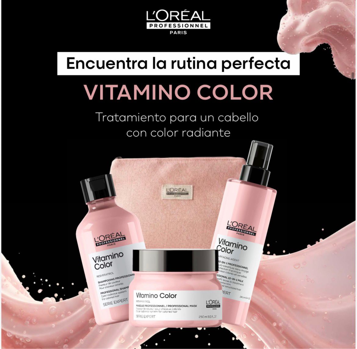 Pack Loreal Pro Vitamino Color (Cosmetiquera +Shampoo, Mascarilla, Termoprotector)