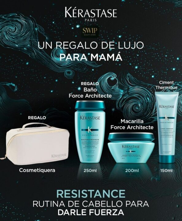 Pack Kérastase Resistance (Cosmetiquera +Shampoo, Mascarilla y Termoprotector)